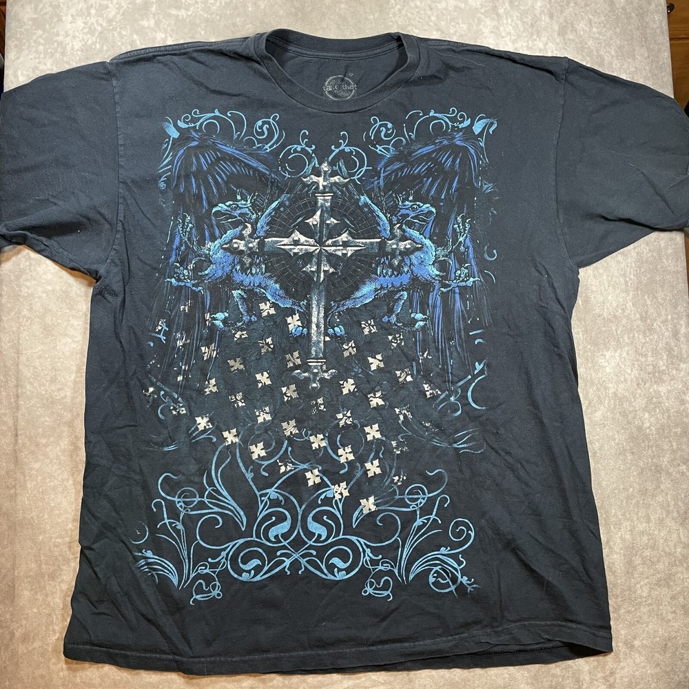Take That Y2K All Over Graphic Print Cross Wings Short Sleeve T-Shirt Mens 2XL